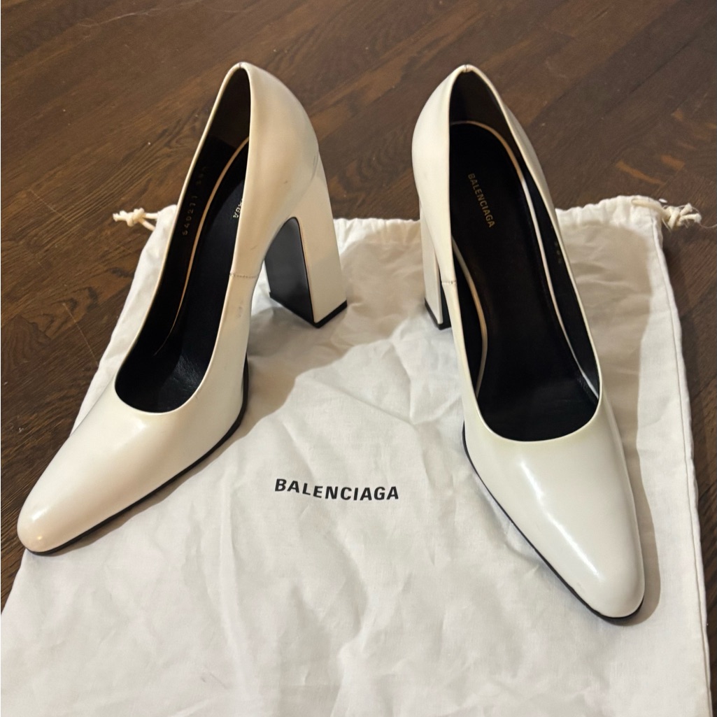 Balenciaga White Leather Heels 38.5 - New